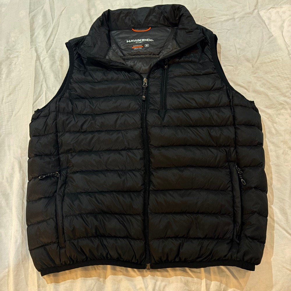 Hawke & Co Sport Mens Black Down Filled Puffer Vest HDN723S Size Medium Full Zip
